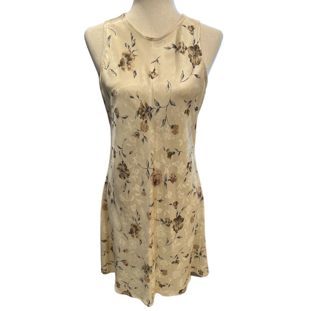 Vintage 90’s floral dress in gold with brown roses